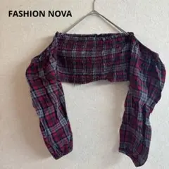 FASHION NOVA チェック柄 クロップドトップス オフショルダー 肩出し