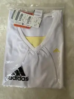 adidas テニスウェア Vネック 半袖 ホワイト/イエロー　Mサイズ
