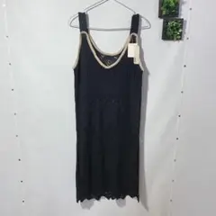 ロメオ(M)ノースリーブニットワンピース　新品　タグ付　透かし編み　ブラック