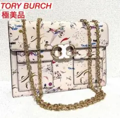 極美品 TORY BURCH チェーンショルダーバッグ ゴールドピンク系 総柄