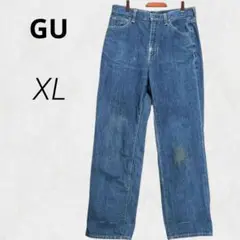 c4130【GU ジーユー】ストレートデニム XL 青ブルー GUパン【訳あり】