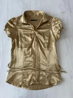 ZARA love trf xX ★ ゴールド サテン ブラウス シャツ S