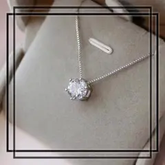 a465【一粒石⭐️】ネックレス プラチナコート CZダイヤモンド シンプル