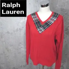 古着 Ralph Lauren チルデン ニット Vネック 冬 赤 90s 系