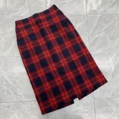 GLOBAL WORK チェック柄 スカート レッド ポリエステルタイト