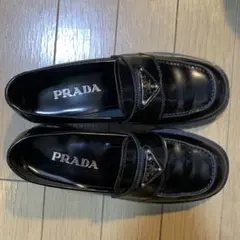 Pradaプラダ ローファー 36 23cm 靴 モカシン トライアングルロゴ