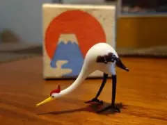 美品　鶴　ガラス細工　置物　箱付き