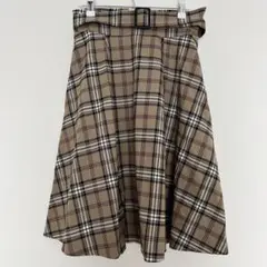 【MISCH MASCH】ベージュ系チェック フレアスカート ベルト付き　M