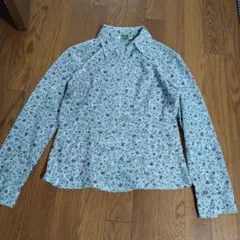 長袖レースシャツ 花柄 水色 M