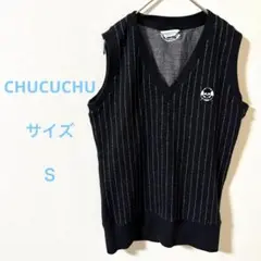 CHUCUCHU ブラック ストライプ ニットベスト Vネック