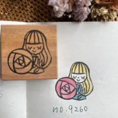 スタンプ　No. 9260薔薇を抱えたロングヘアの￼女の子