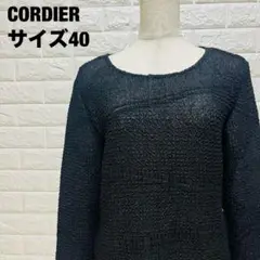 CORDIER ブラック クルーネック トップス テクスチャー素材【577】