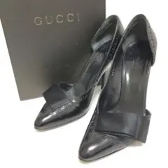 Gucci グッチ パンプス サテン×レザー ハイヒール 黒