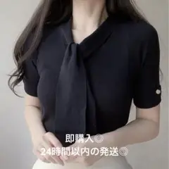【新品】 Vネック ボウタイ 半袖ニット ワンホン QUNG qung ネイビー