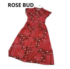 美品　ROSE BUD 赤 花柄 半袖バンダナ柄ワンピース