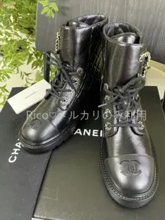 シャネル CHANEL レースアップブーツ 黒