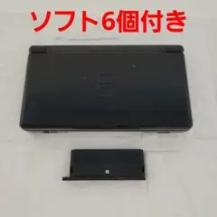 DSライト本体のみ＋ソフト6本黒タッチペン付き LRボタン不良ありゲーム起動OK