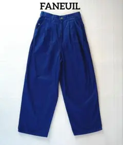 美品◆FANEUIL ファヌル タック ワイドパンツ ブルー 日本製