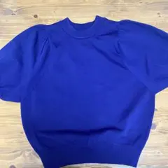 お値下げ中　【美品】ネイビー パフスリーブ ニットトップス