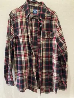 Faded Glory チェック柄長袖ネルシャツ ブラック×レッド L