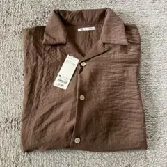 GU 新品 テクスチャーオープンカラーシャツ brown M