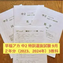 早稲アカ 中2 特訓クラス選抜試験 9月　 ２年分（2023、2024年）3教科