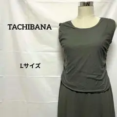 【美品】TACHIBANA カットソー ワンピース カーキ シンプル 膝丈 40