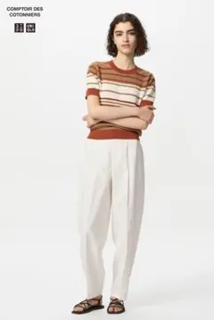 リネンブレンドバレルレッグパンツ XL