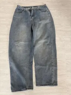ブルー ワイドレッグ デニムパンツ