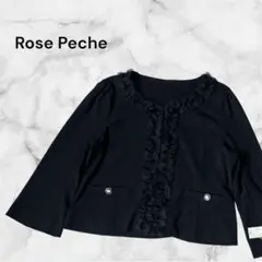 ✨新品未使用✨【ローズペッシュ】フリルノーカラージャケット フォーマル 黒 LL