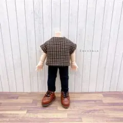 オビツ11 夏秋服　ウーリッシュハウンドトゥースブラウン　トップス 黒パンツ