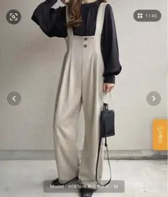 JUNOAH ジュノア タックサロペット　グレイッシュベージュ　Sサイズ