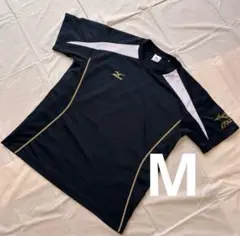 美品｜Mizuno｜ブラックホワイトTシャツ｜ゴールドロゴ｜ポリエステル｜M