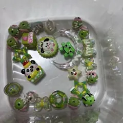 手描きビーズ 緑 カラフルパンダビーズセット