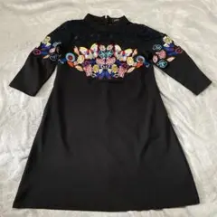 ANTOS 蝶刺繍 七分袖ミニワンピース チュニック