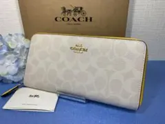 ※COACH コーチ 長財布 シネグチャー ホワイト イエロー