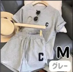 レディース　ルームウェア　パンツ　半袖　セットアップ　夏　スウェット上下　グレー