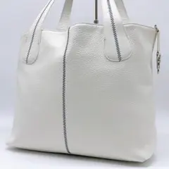 【美品】ハマノ リゼ トートバッグ レザー シボ革 A4可 ビジネス ホワイト