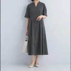 新品タグ付き　ウエストフィット 5分袖 シャツ ワンピース