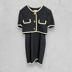t2088【カレンド】ひざ丈ワンピース　ノーカラージャケットセット　ネイビー