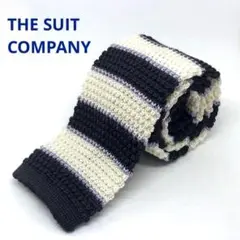 THE SUIT COMPANY ニットタイ　黒×白×すみれ色ボーダー　シルク製