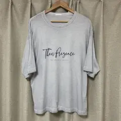 ジーユー メンズ ウォッシュドビッグTシャツ(5分袖)(ロゴ) 水色 M