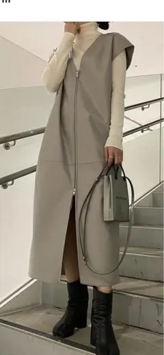 ルシェルブルー Faux Leather Gilet Dress