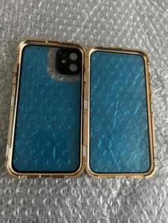 iPhone12pro用ガラスケース クリア 両面 ゴールドiphoneケース
