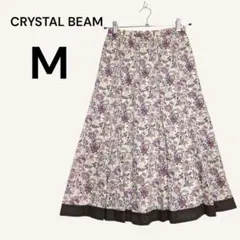ミドル丈フレアスカート 花柄 ウエストゴム 総柄 M 綿100% 日本製 軽量