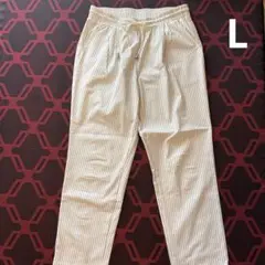ストライプテーパードパンツ　CLOSSHI　白　L ストレッチ　ドローストリング