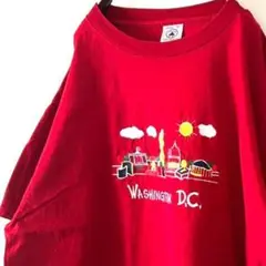 デルタ ワシントンDC 街並み 刺繍 Tシャツ L レッド 赤 古着