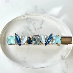 【訳あり・特価】ブルー系ストーン　キラキラ　ヘアクリップ