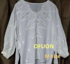 OFUON ホワイト刺繍シャツ Mサイズ