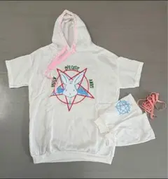 人気⭐️病みかわ うさぎ パーカー ビッグシルエット ワンピース ホワイト 2XL